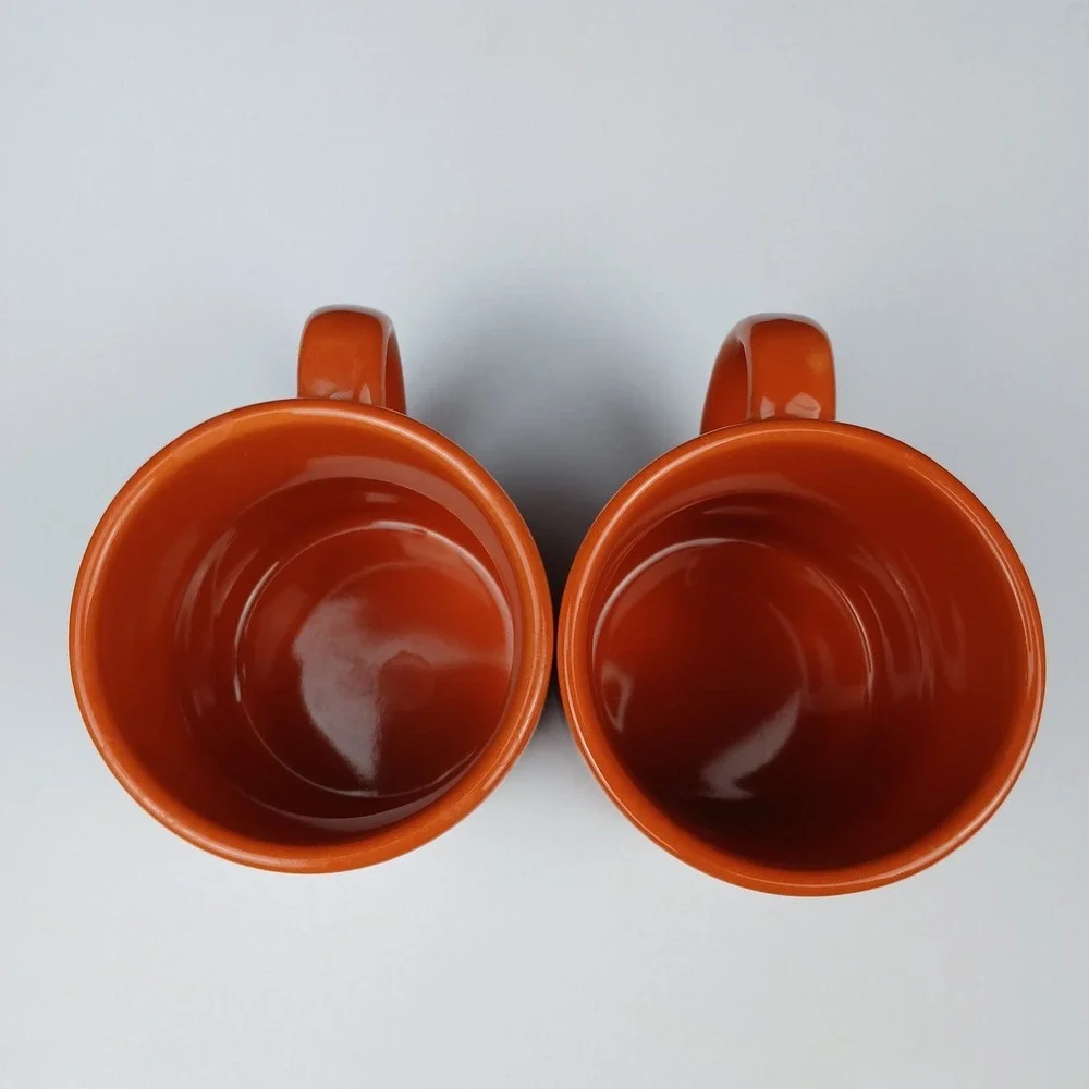 Set of 2 Crate‎ & Barrel Orange Boo Halloween Fall Pumpkin Small Coffee Mugs 3